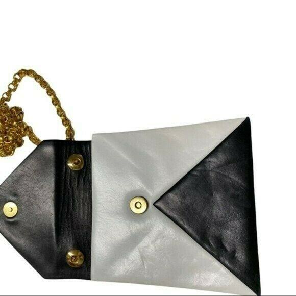 Luc Benoit Leather shoulder handbag Black white colorblock gold tone bag